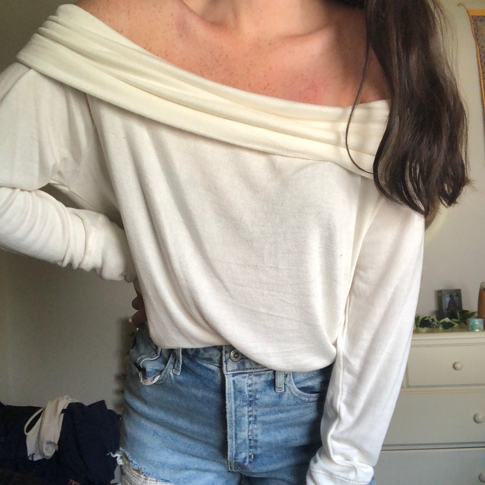 Off the shoulder white shirt/sweater